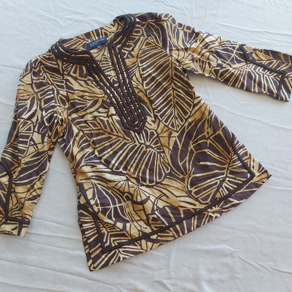 Jones New York Signature Silk Blouse/Top Boho Tunic, Small - Picture 1 of 9